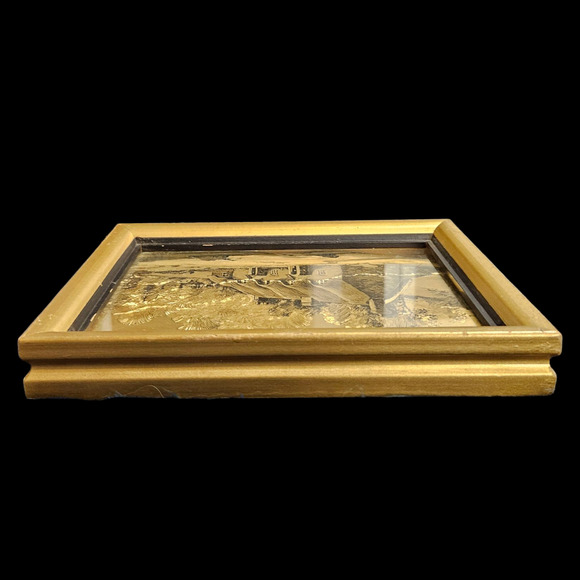 Vintage Lionel Barrymore Gold Foil Print – Thatched Cottage Scene – Framed 9"x7" - Picture 5 of 6